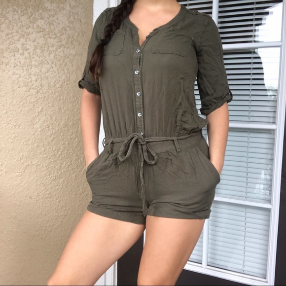 Express Other - Express Army Green Utility Romper w/ Belt